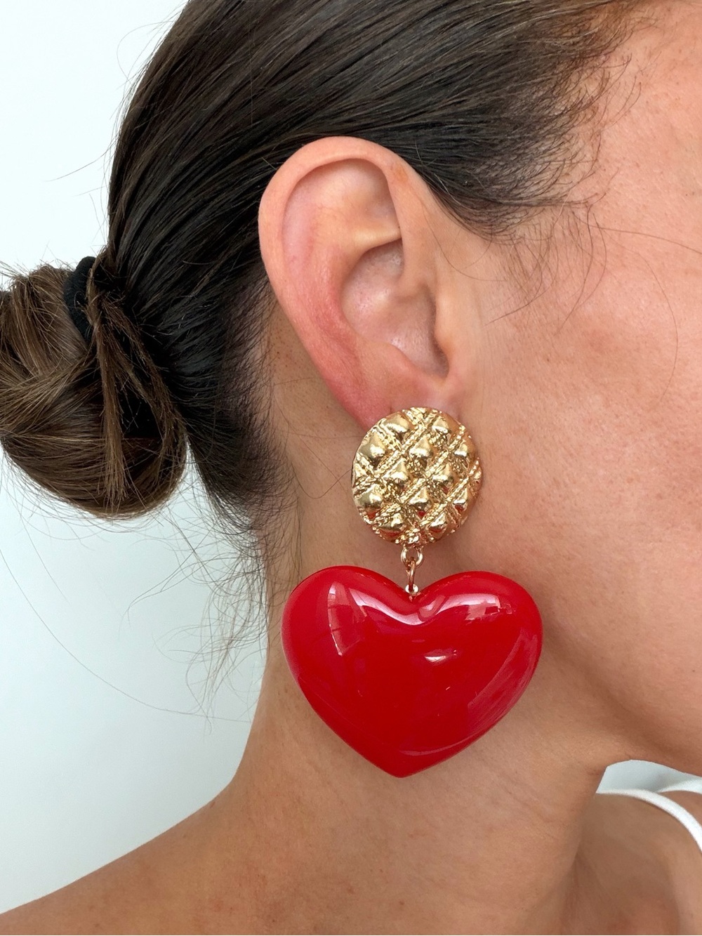 90s Red Heart Dangle Statement Earrings